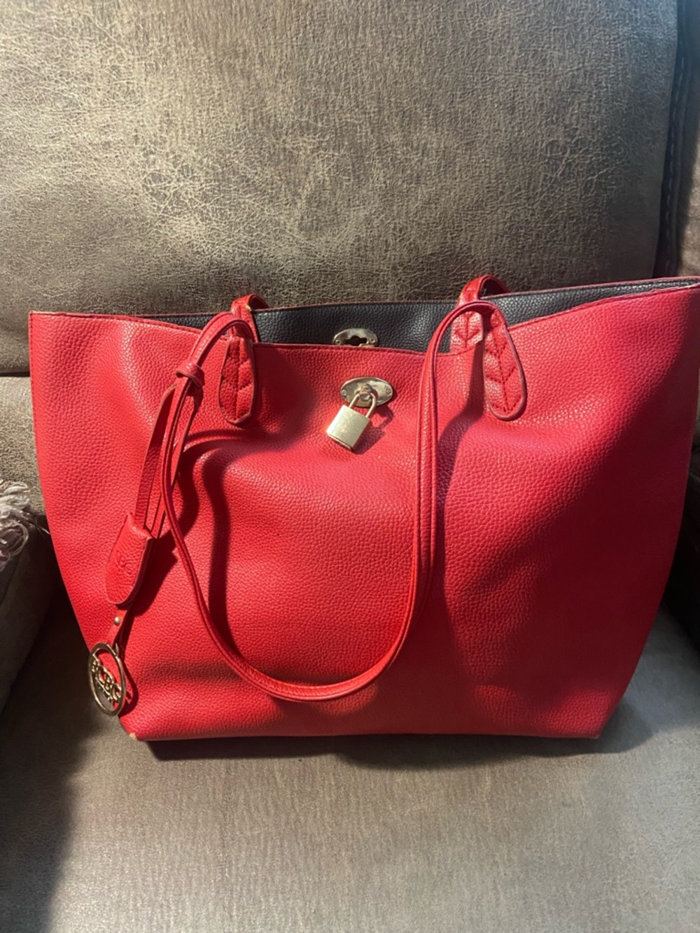 BCBG Paris Red Leather Purse with Lock Accent